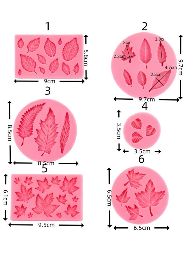 Happy D Leaf Silicone Mold Set of 6, including Maple Leaf, Rose Leaf, and Fern Leaf Candy Molds for Cake Decoration, Cupcake Toppers, Chocolate, Polymer Clay, and Gum Paste - Image 2